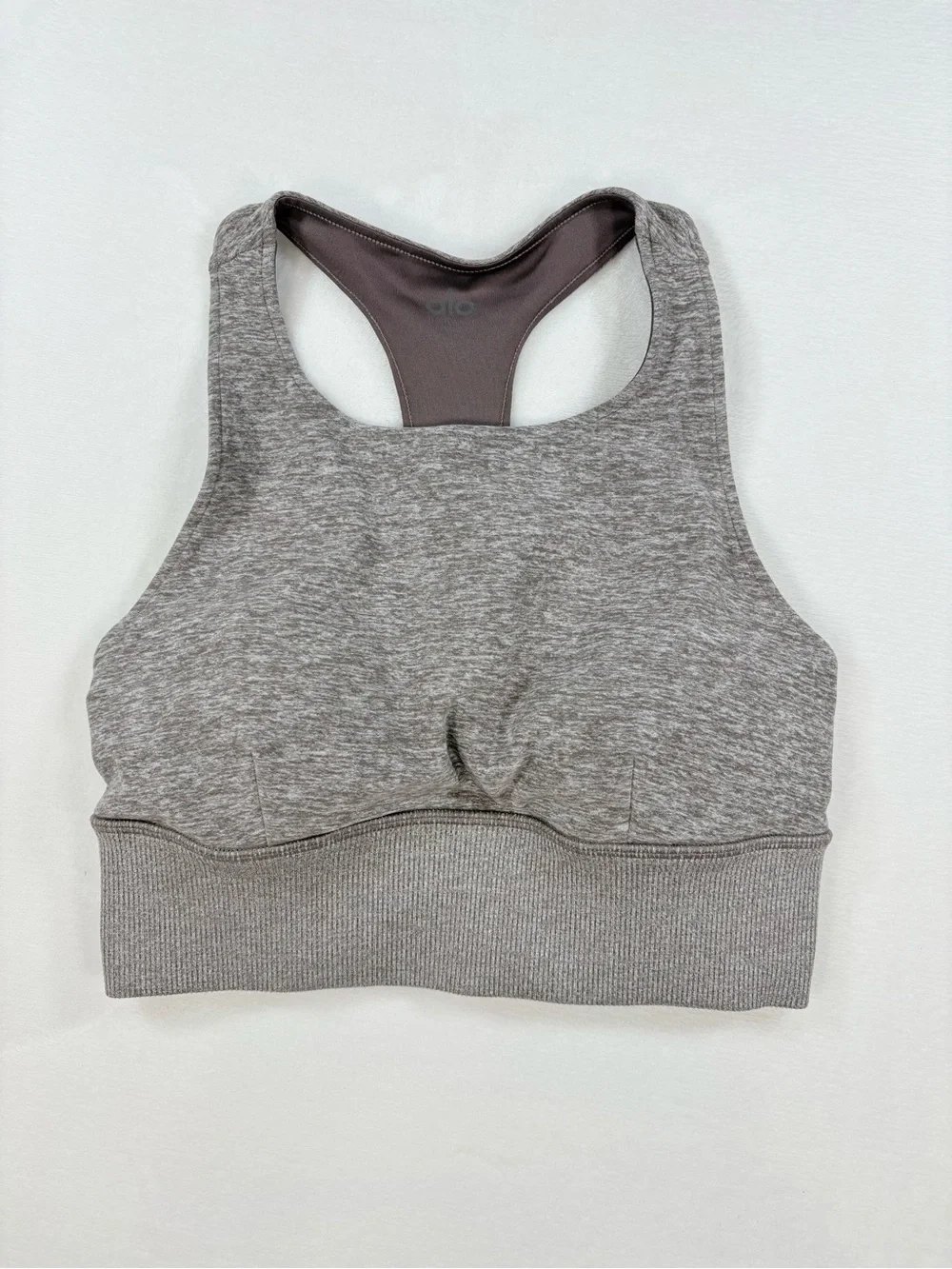Alo Yoga Alosoft Serenity Bra Gravel Heather High Neck Racerback Size XS